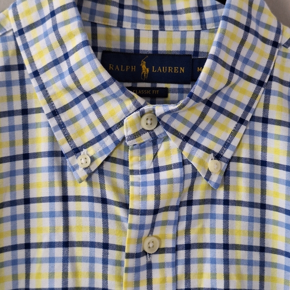 Ralph Lauren Men Sz M Classic Fit Yellow Blue Check Button-Down Shirt Flesh Pony - Picture 7 of 15